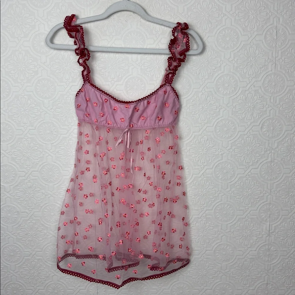 Urban Outfitters Lazy Daisy Sheer‎ Lingerie Tank Pink mini Dress Flowers Small